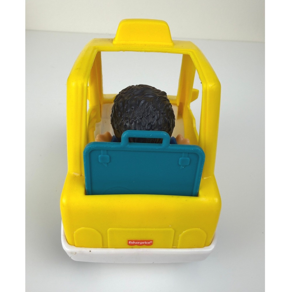 Fisher Price Little People Yellow Taxi Cab #123 w/ Driver & Suitcase Luggage Toy - Picture 4 of 5
